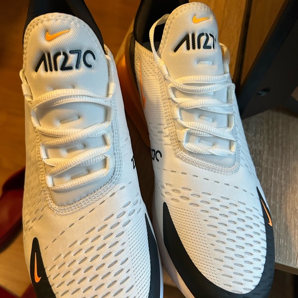 Nike Air Max 270 White and Orange Athletic Shoes - Picture 4 of 7